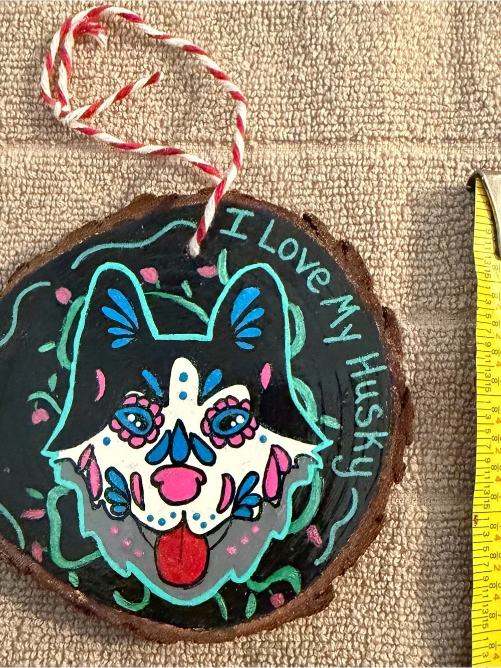 Hand-Painted Red & Black Husky Holiday Ornament